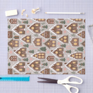 Christmas Gingerbread Houses Holiday Pattern Tissue Paper