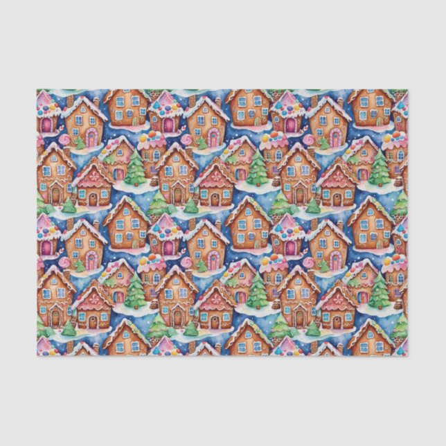 Christmas Gingerbread Houses in Watercolor Tissue Paper (Front)