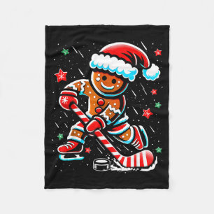 Christmas Gingerbread Ice Hockey Srts Funny Xmas P Fleece Blanket