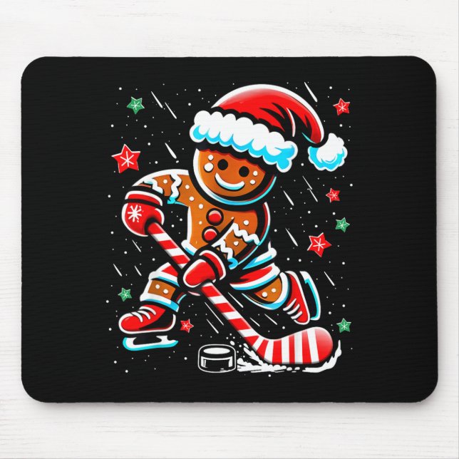 Christmas Gingerbread Ice Hockey Srts Funny Xmas P Mouse Pad (Front)