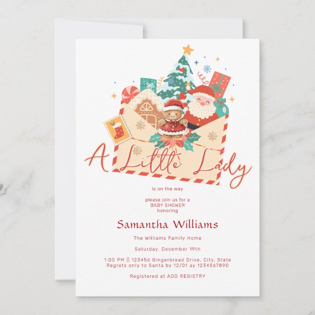 Christmas Gingerbread Little Lady Girl Baby Shower Invitation (Front)