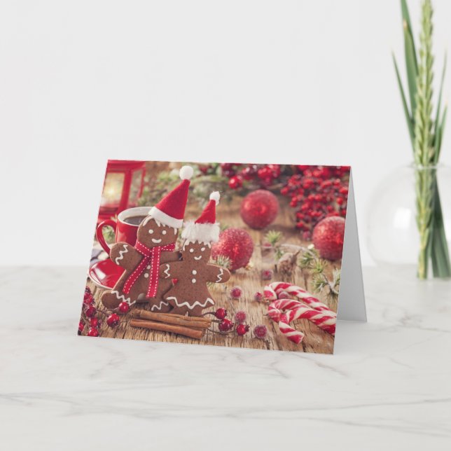 Christmas Gingerbread Man And Hot Drink Holiday Card (Front)