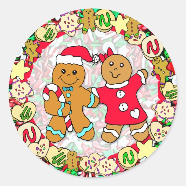 Christmas Gingerbread man and woman Candy Sprinkle Classic Round Sticker (Front)