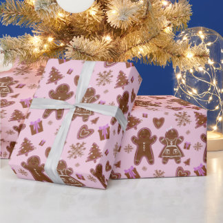 Christmas Gingerbread man and woman Christmas tree Wrapping Paper