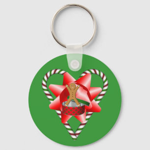 Christmas Gingerbread Man Bow Holiday Keychain