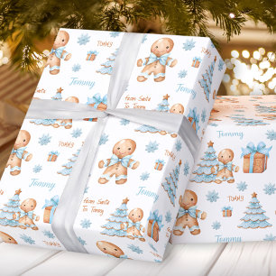 Christmas Gingerbread Man Boy Name Text Wrapping Paper