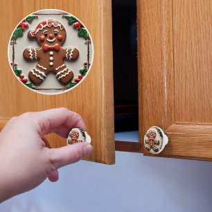 Christmas Gingerbread Man Ceramic Knob