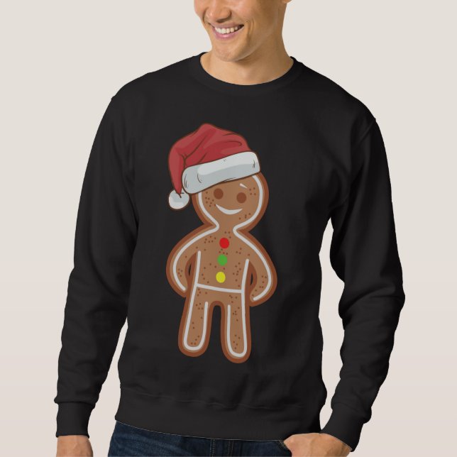 Christmas Gingerbread Man Cookie Santa Hat Funny A Sweatshirt (Front)