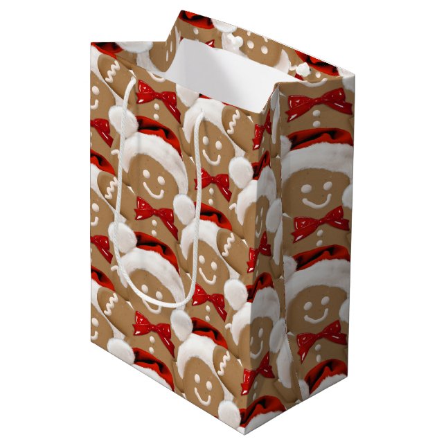 Christmas Gingerbread Man Cookies Medium Gift Bag (Front Angled)