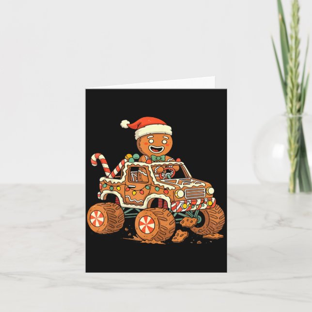 Christmas Gingerbread Man Driving Truck Xmas Light Card (Front)