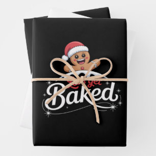 Christmas Gingerbread Man Family Let's Get Baked Wrapping Paper Sheet