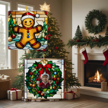 Christmas Gingerbread Man Faux Stained Glass