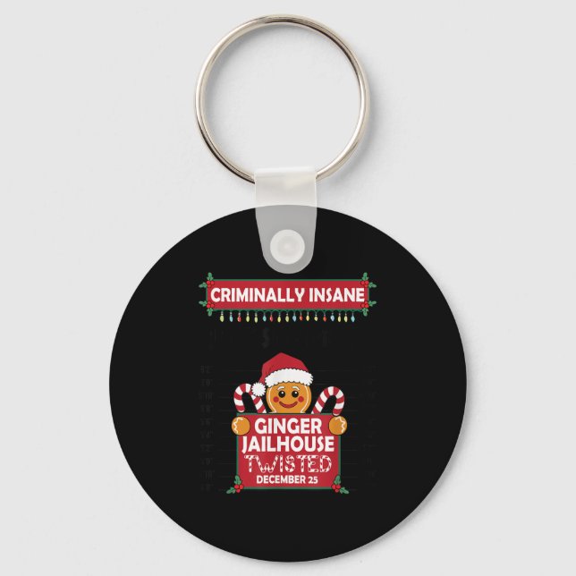 Christmas Gingerbread Man Ginger Jailhouse Crimina Key Ring (Front)