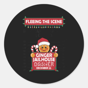 Christmas Gingerbread Man Ginger Jailhouse Fleeing Classic Round Sticker