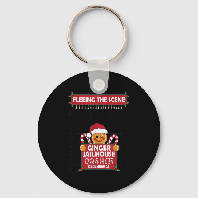 Christmas Gingerbread Man Ginger Jailhouse Fleeing Key Ring (Front)