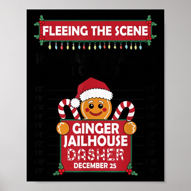 Christmas Gingerbread Man Ginger Jailhouse Fleeing Poster (Front)