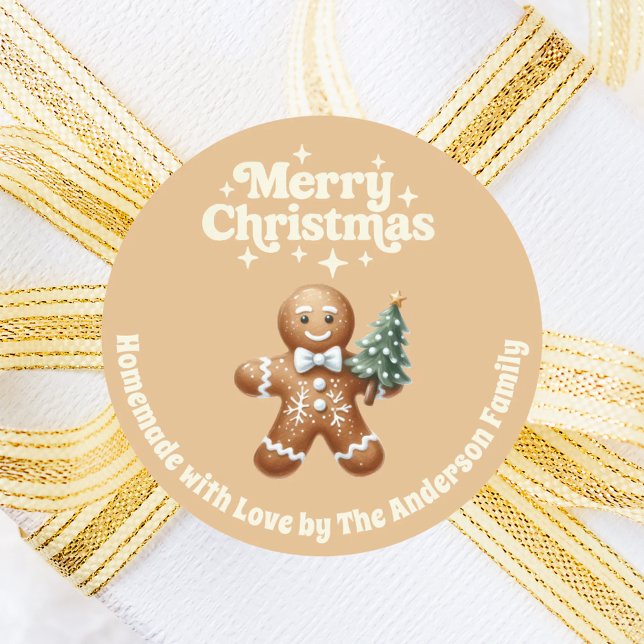 Christmas gingerbread man handmade beige classic round sticker (Creator Uploaded)