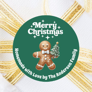 Christmas gingerbread man handmade green classic round sticker