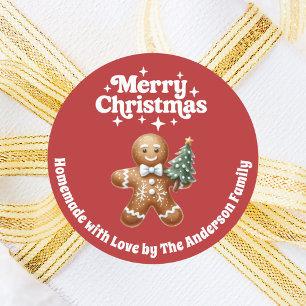 Christmas gingerbread man handmade red white classic round sticker