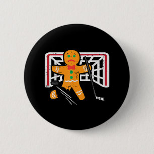 Christmas Gingerbread Man Ice Hockey Fun Xmas Men  6 Cm Round Badge
