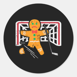 Christmas Gingerbread Man Ice Hockey Fun Xmas Men Classic Round Sticker