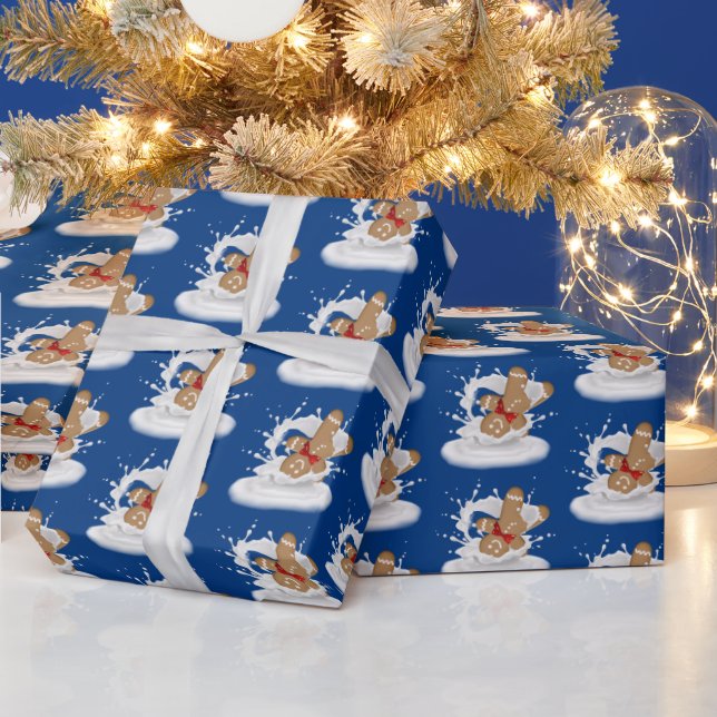Christmas Gingerbread Man in Milk Splash Wrapping Paper (Holidays)