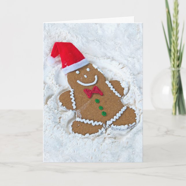 Christmas Gingerbread Man in Snow Holiday Card (Front)