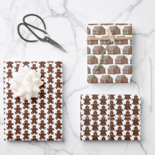 Christmas Gingerbread Man Lady Cookies House Wrapping Paper Sheet