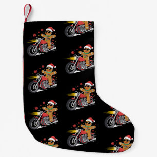 Christmas Gingerbread Man Motorcycle Biker Santa Small Christmas Stocking
