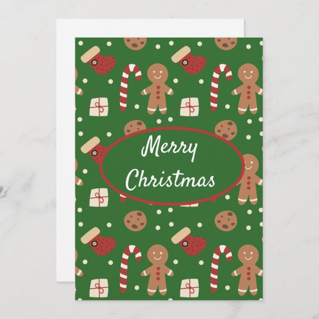 Christmas Gingerbread Man Pattern Holiday Card (Front/Back)