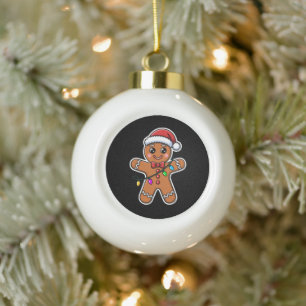 Christmas Gingerbread Man Santa Hat Lights Xmas Ceramic Ball Christmas Ornament