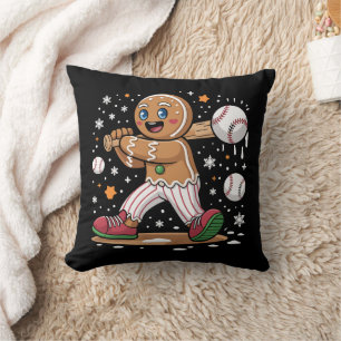 Christmas Gingerbread Man Sports Player Baseball  Cushion