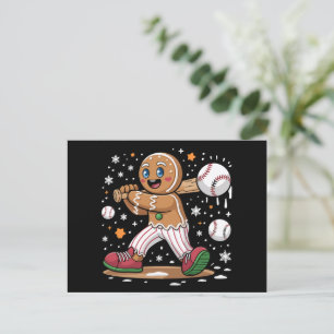 Christmas Gingerbread Man Sports Player Baseball  Holiday Postcard