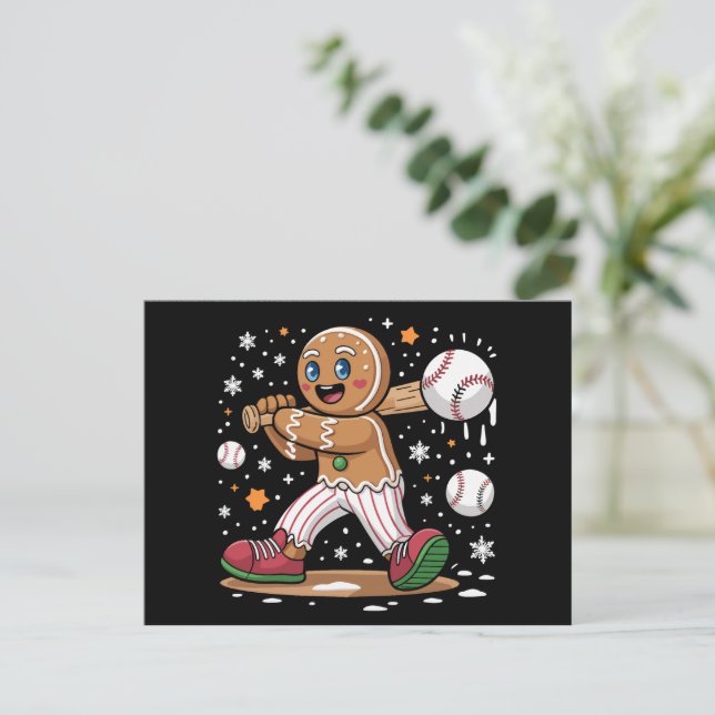 Christmas Gingerbread Man Sports Player Baseball  Holiday Postcard (Standing Front)