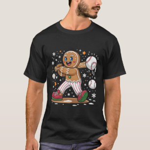 Christmas Gingerbread Man Sports Player Baseball T-Shirt