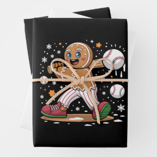 Christmas Gingerbread Man Sports Player Baseball Wrapping Paper Sheet