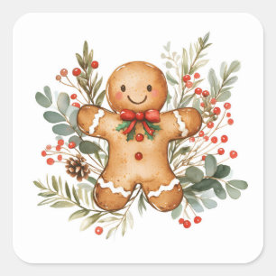 Christmas Gingerbread Man Square Sticker