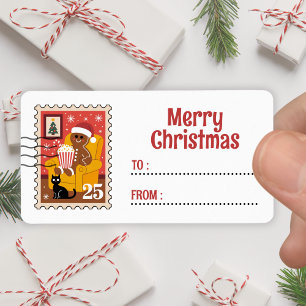 Christmas Gingerbread Man Stamp Sticker Label