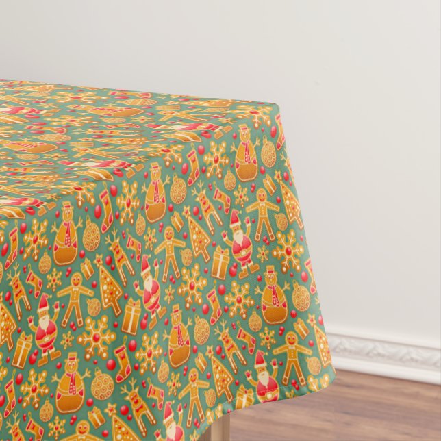 Christmas Gingerbread Man Tree Santa Star Tablecloth (In Situ)