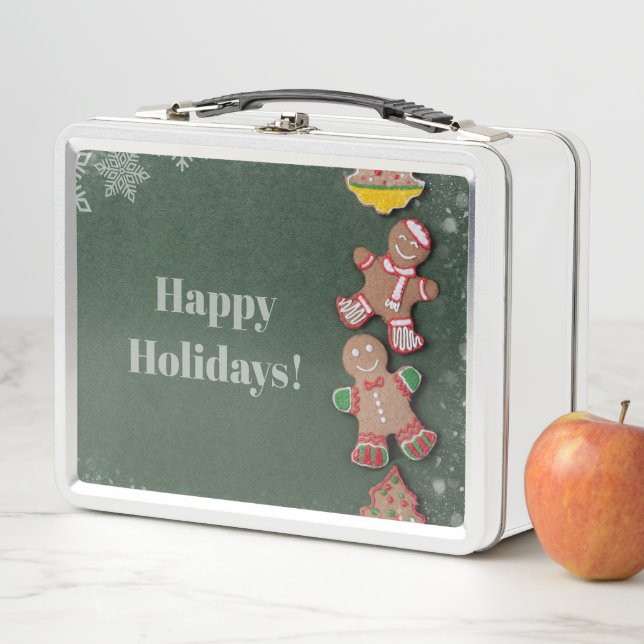 Christmas Gingerbread Men and Snowflakes Metal Lunch Box (In Situ)
