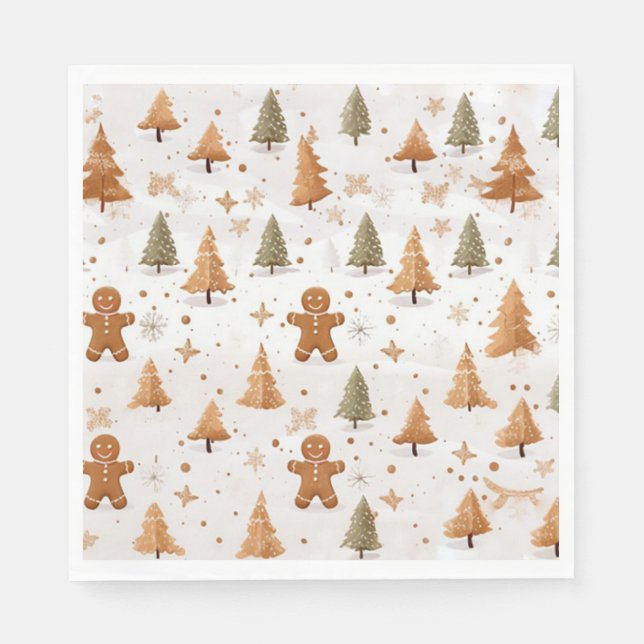 Christmas Gingerbread Men and Snowflakes Napkin (Front)