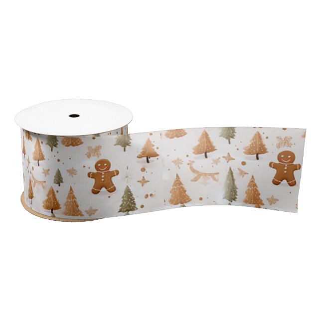 Christmas Gingerbread Men and Trees Satin Ribbon (Spool)