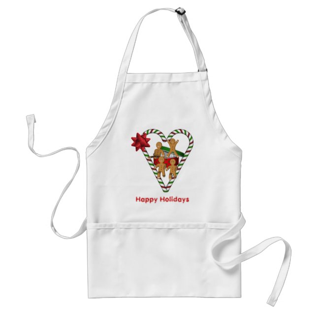 Christmas Gingerbread Men Candy Cane Holiday Apron (Front)