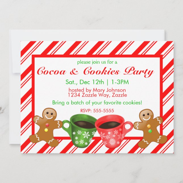 Christmas Gingerbread Men Candy Cane Stripes Invitation (Front)