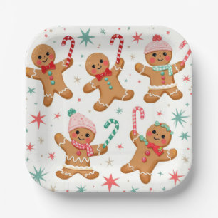 Christmas Gingerbread Men Holding Candy Canes Paper Plate