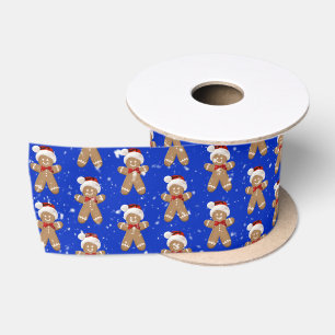 Christmas Gingerbread Men In Snowflakes Satin Ribbon
