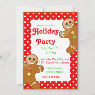 Christmas Gingerbread Men Red/White Polka Dots Invitation