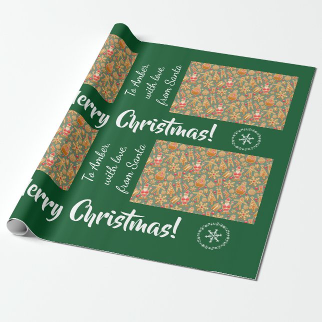Christmas Gingerbread Men Santa Personalised Name Wrapping Paper (Unrolled)