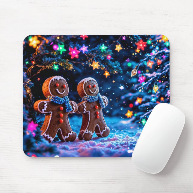Christmas gingerbread men snow magic mouse pad (With Mouse)