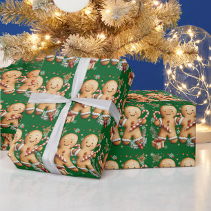 Christmas Gingerbread Men Snowflakes Candy Canes Wrapping Paper